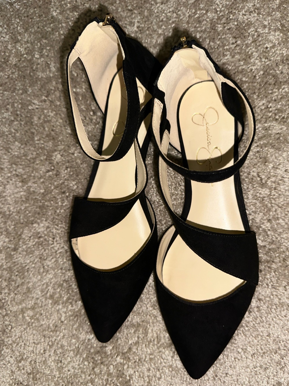 Jessica Simpson Black Strappy Pointed-Toe Ankle Strap flats